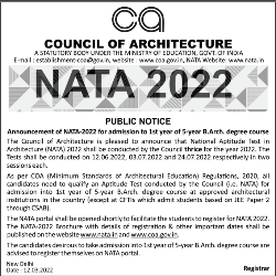 NATA - 2022 Entrance Examination details are Announced 